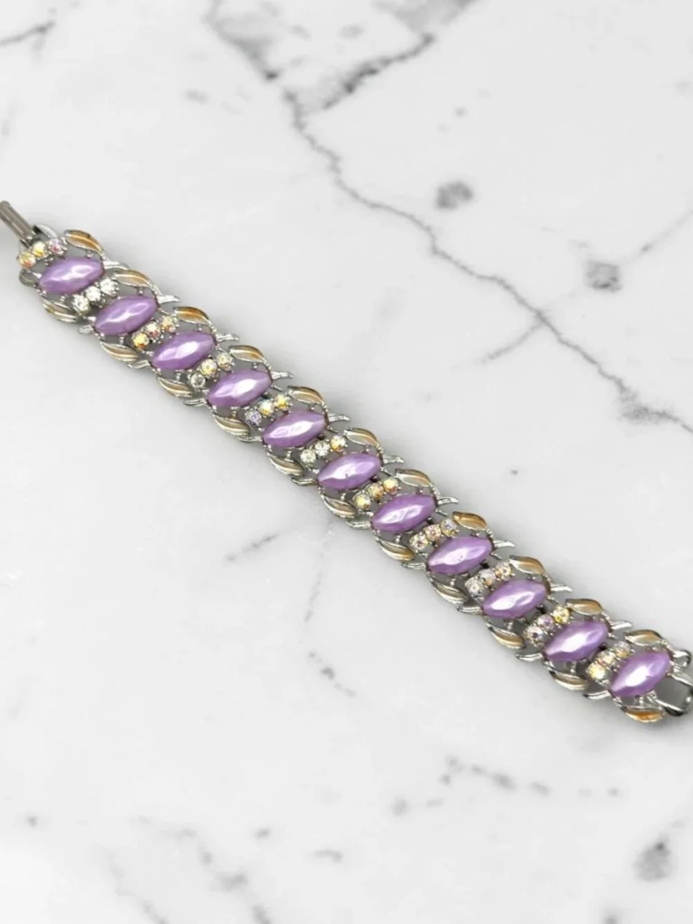 Vintage BSK Lavender Bracelet with Rhinestone Accents